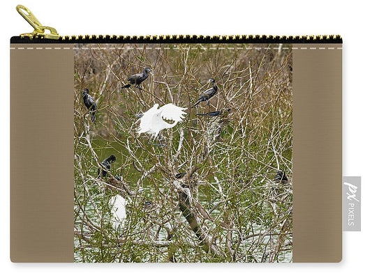 Egret At Center of Cormorant Circle - Carry-All Pouch
