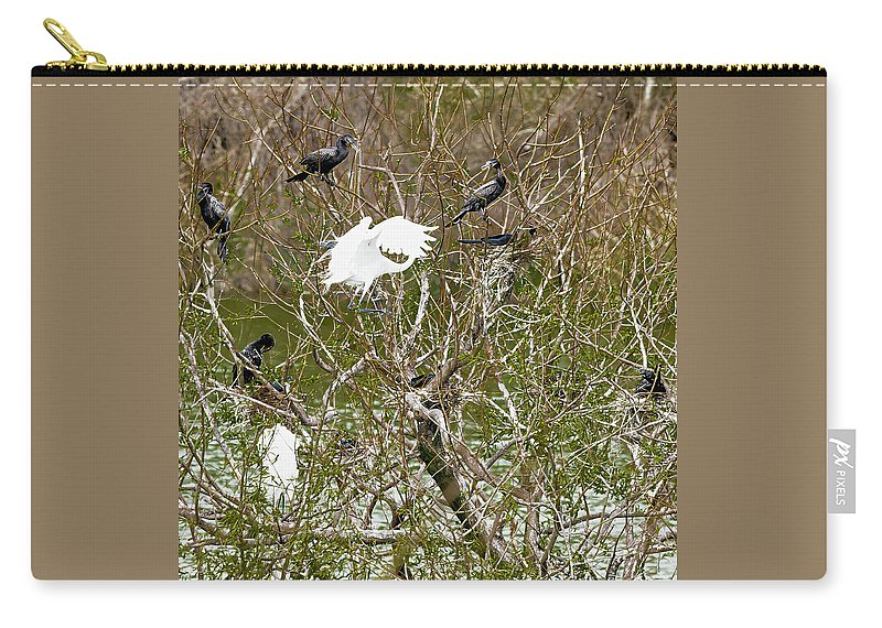 Egret At Center of Cormorant Circle - Carry-All Pouch