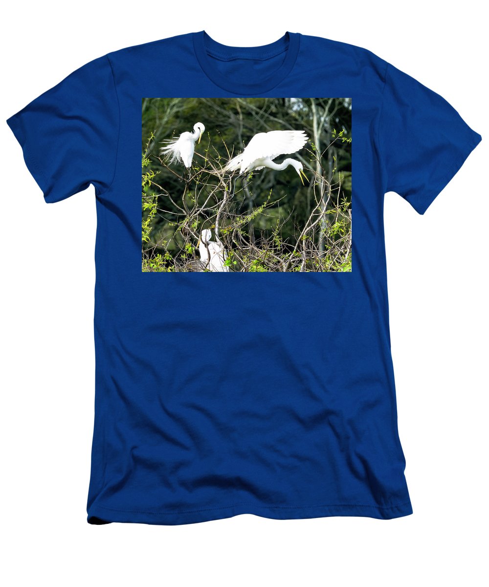 Egrets Interacting On High Island Texas - T-Shirt