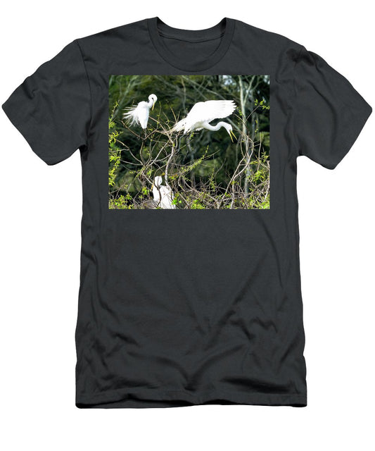 Egrets Interacting On High Island Texas - T-Shirt