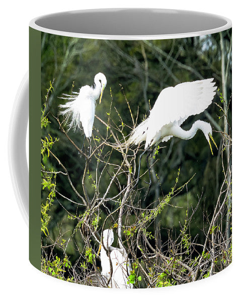 Egrets Interacting On High Island Texas - Mug