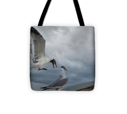 Laughing Gull Landing In Galveston - Tote Bag