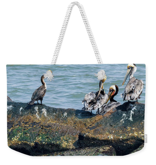 Pelicans And Cormorant On Jetty - Weekender Tote Bag