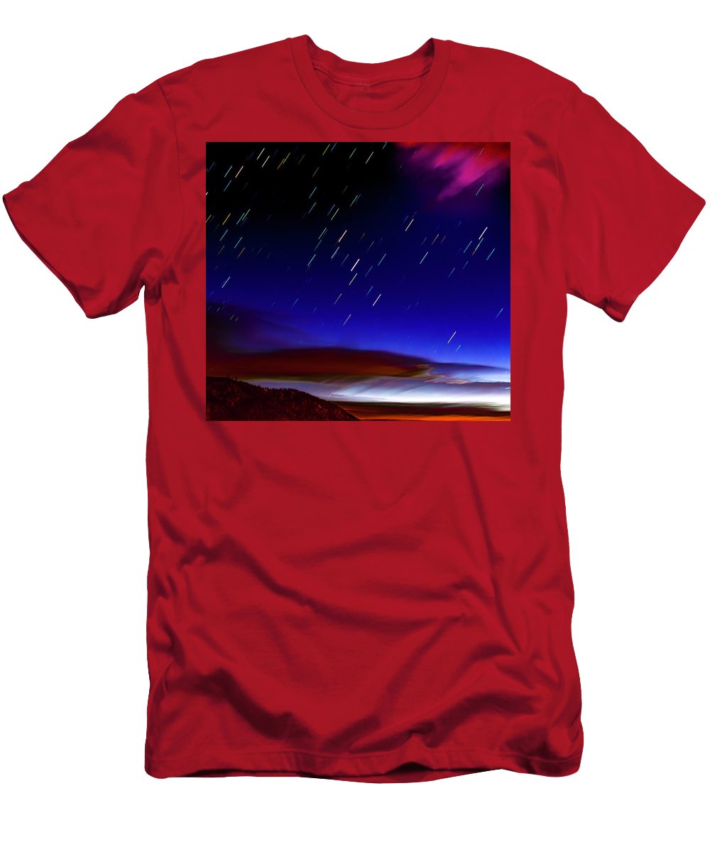 Star Trails And Dawn Clouds Over Hills - T-Shirt