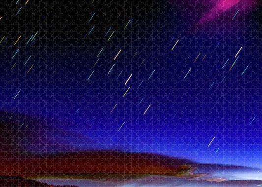 Star Trails And Dawn Clouds Over Hills - Puzzle