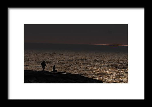 Two People On Beach At Dawn  - Framed Print